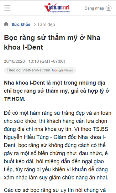 báo chí đưa tin về nha khoa i-dent