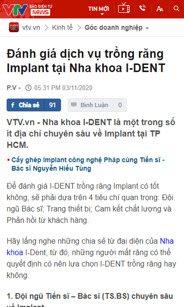 báo chí đưa tin về nha khoa i-dent
