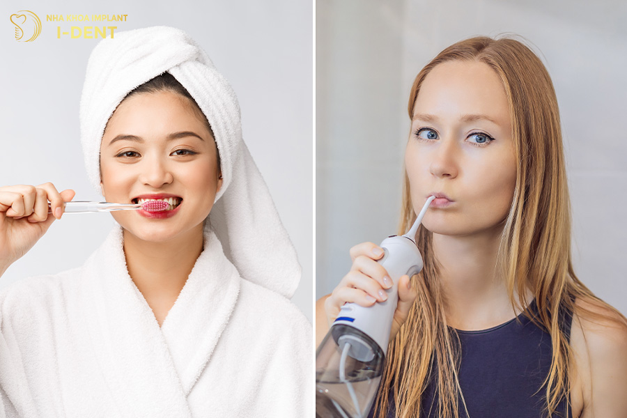 dùng tăm nước trước hay sau khi đánh răng