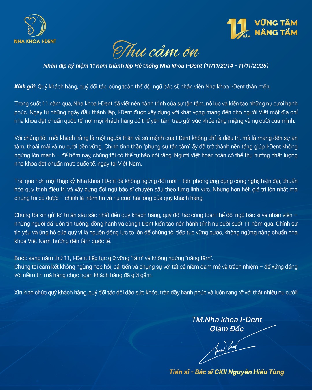 Thư cảm ơn từ nha khoa I-Dent